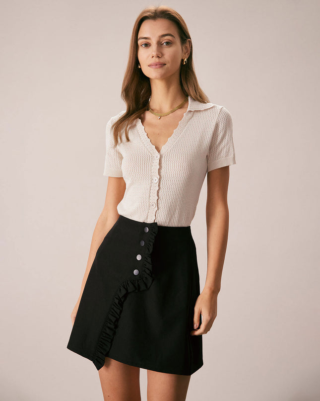 Francesca | Slim Fit V-Neck Pointelle Knit Tee