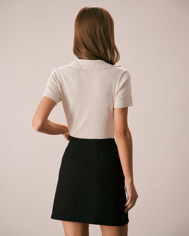 Francesca | Slim Fit V-Neck Pointelle Knit Tee