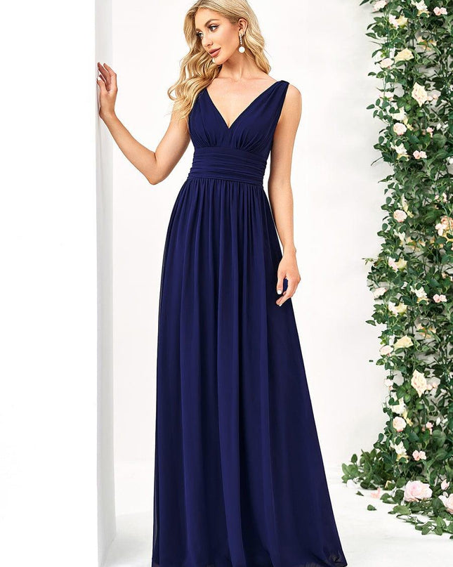 Hazel | V Neck Pleated Chiffon Wedding Guest Dress