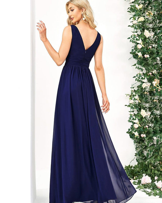 Hazel | V Neck Pleated Chiffon Wedding Guest Dress