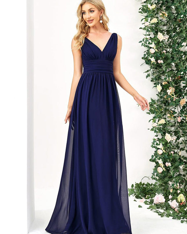 Hazel | V Neck Pleated Chiffon Wedding Guest Dress