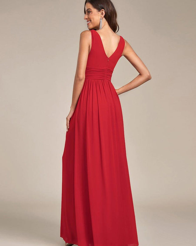 Hazel | V Neck Pleated Chiffon Wedding Guest Dress