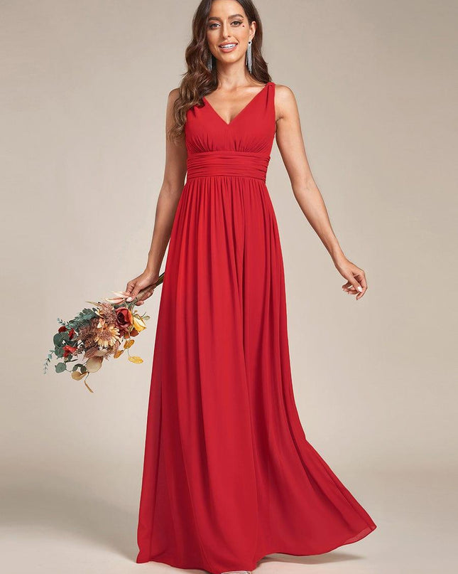 Hazel | V Neck Pleated Chiffon Wedding Guest Dress