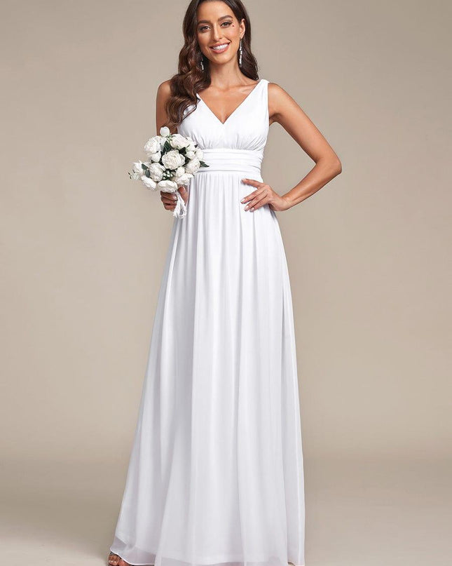 Hazel | V Neck Pleated Chiffon Wedding Guest Dress