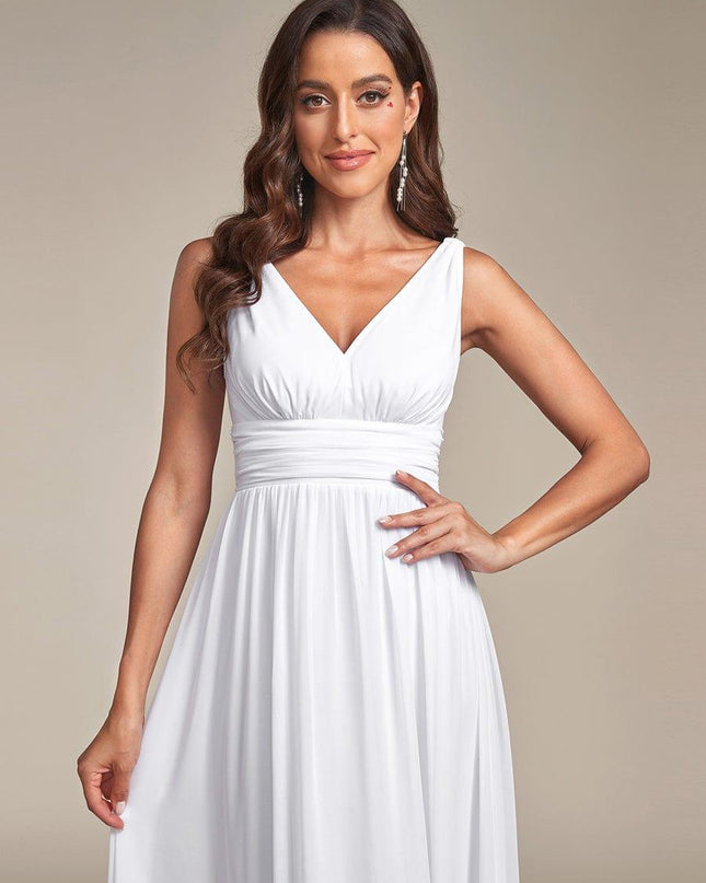 Hazel | V Neck Pleated Chiffon Wedding Guest Dress