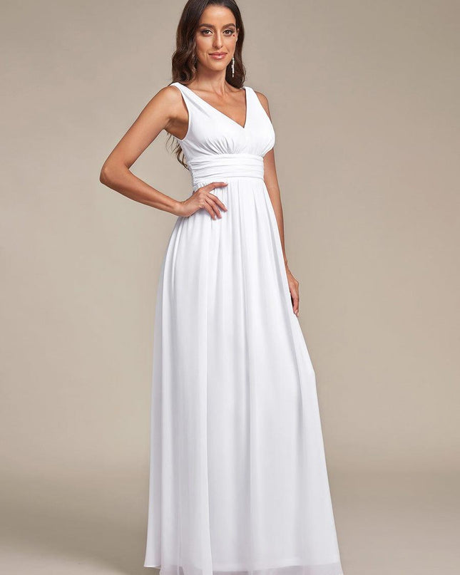 Hazel | V Neck Pleated Chiffon Wedding Guest Dress