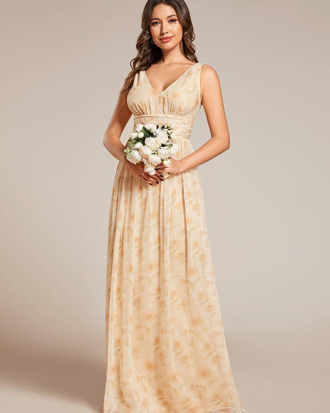 Hazel | V Neck Pleated Chiffon Wedding Guest Dress