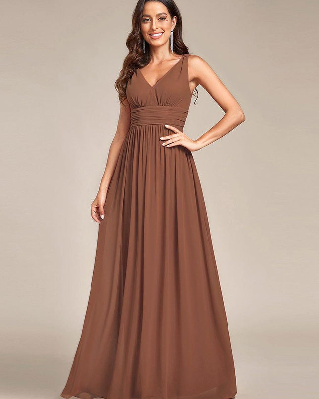 Hazel | V Neck Pleated Chiffon Wedding Guest Dress