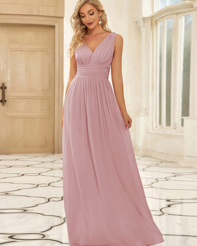 Hazel | V Neck Pleated Chiffon Wedding Guest Dress