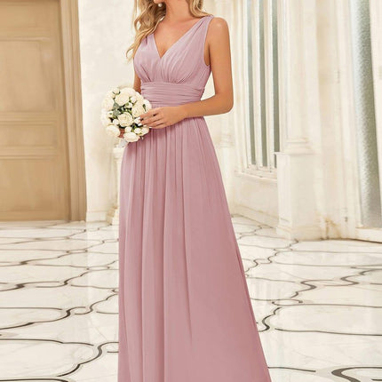 Hazel | V Neck Pleated Chiffon Wedding Guest Dress