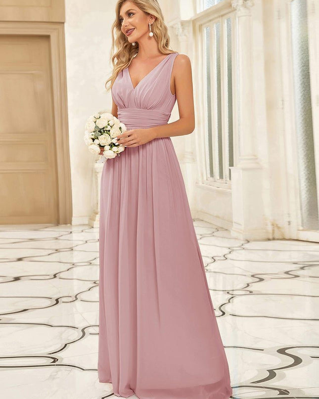Hazel | V Neck Pleated Chiffon Wedding Guest Dress