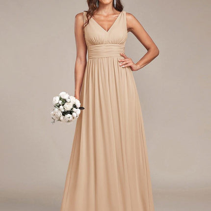 Hazel | V Neck Pleated Chiffon Wedding Guest Dress