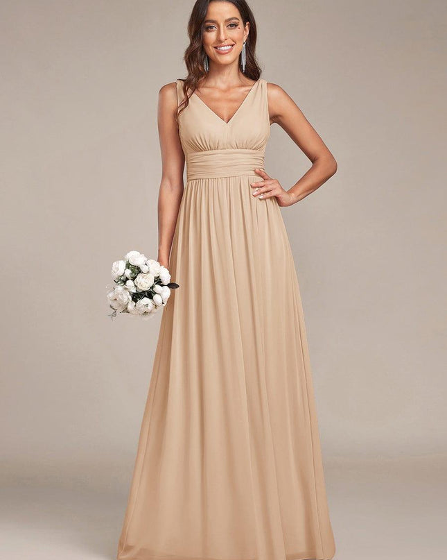 Hazel | V Neck Pleated Chiffon Wedding Guest Dress