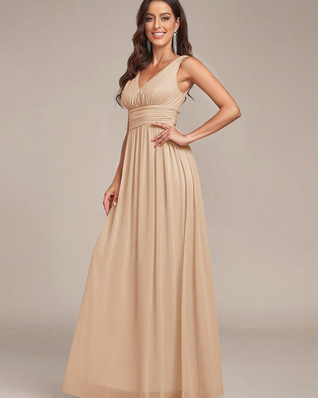 Hazel | V Neck Pleated Chiffon Wedding Guest Dress
