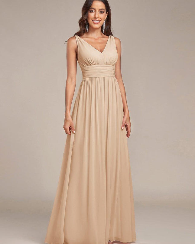 Hazel | V Neck Pleated Chiffon Wedding Guest Dress