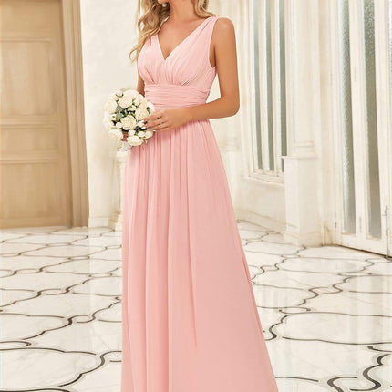 Hazel | V Neck Pleated Chiffon Wedding Guest Dress