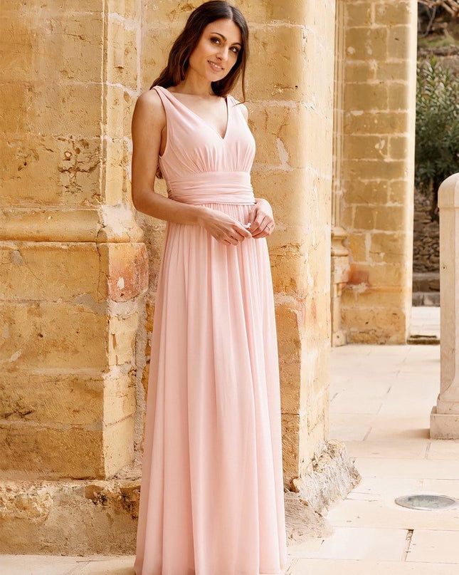 Hazel | V Neck Pleated Chiffon Wedding Guest Dress