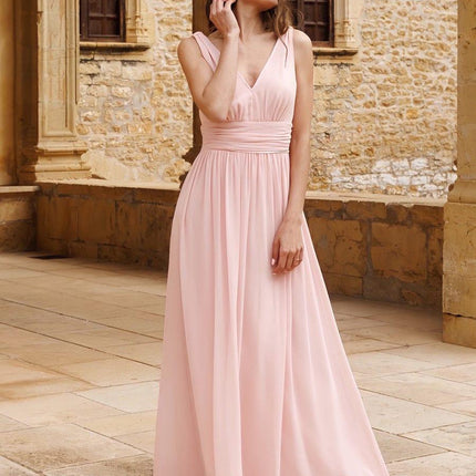 Hazel | V Neck Pleated Chiffon Wedding Guest Dress