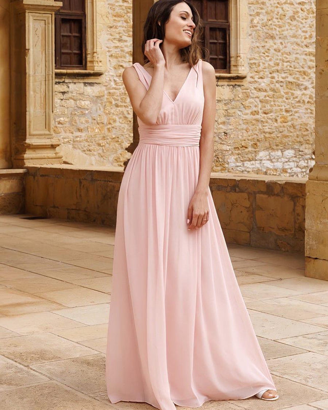 Hazel | V Neck Pleated Chiffon Wedding Guest Dress