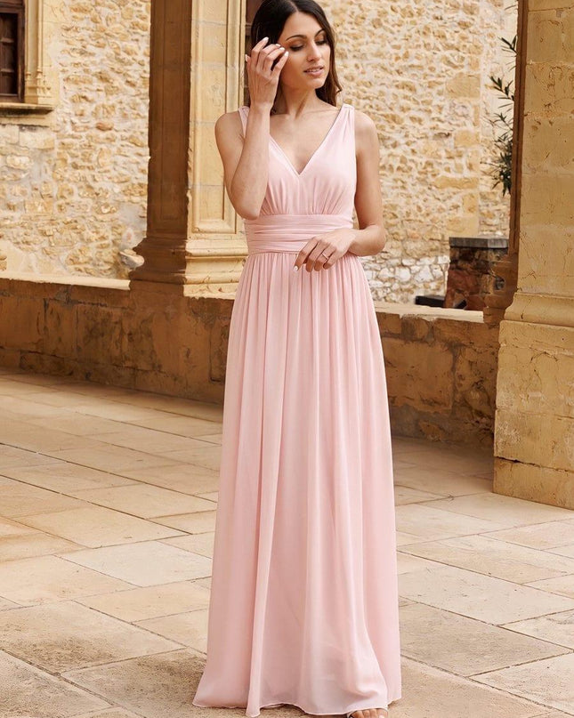 Hazel | V Neck Pleated Chiffon Wedding Guest Dress