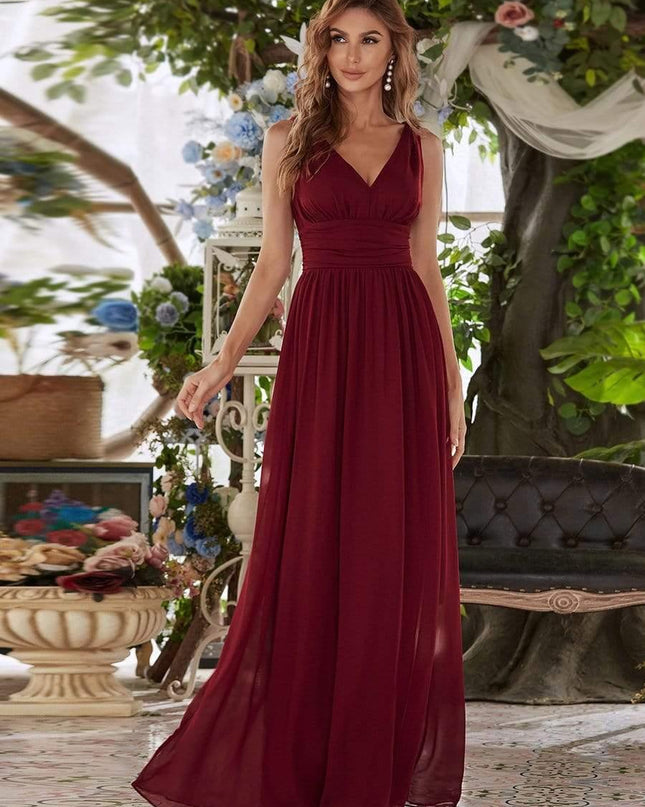 Hazel | V Neck Pleated Chiffon Wedding Guest Dress