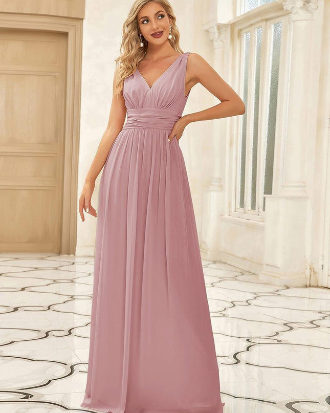 Hazel | V Neck Pleated Chiffon Wedding Guest Dress