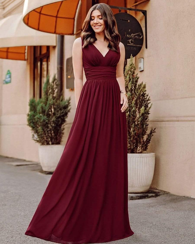 Hazel | V Neck Pleated Chiffon Wedding Guest Dress