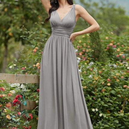 Hazel | V Neck Pleated Chiffon Wedding Guest Dress