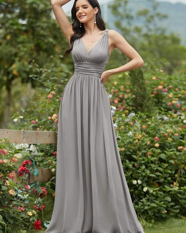 Hazel | V Neck Pleated Chiffon Wedding Guest Dress