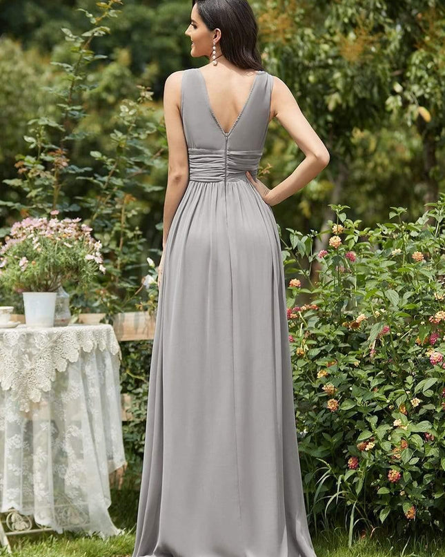 Hazel | V Neck Pleated Chiffon Wedding Guest Dress