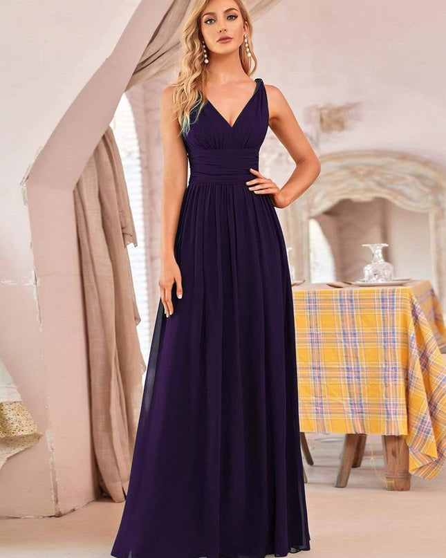 Hazel | V Neck Pleated Chiffon Wedding Guest Dress