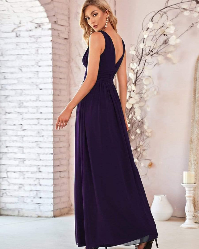Hazel | V Neck Pleated Chiffon Wedding Guest Dress