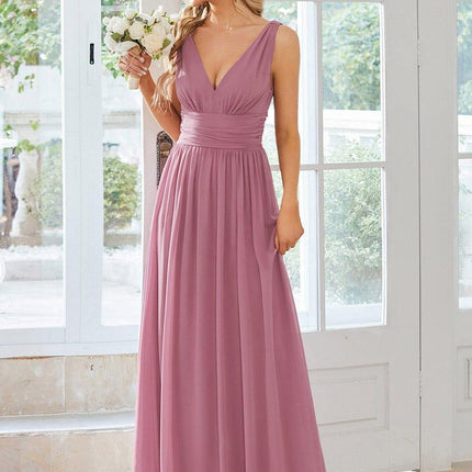 Hazel | V Neck Pleated Chiffon Wedding Guest Dress