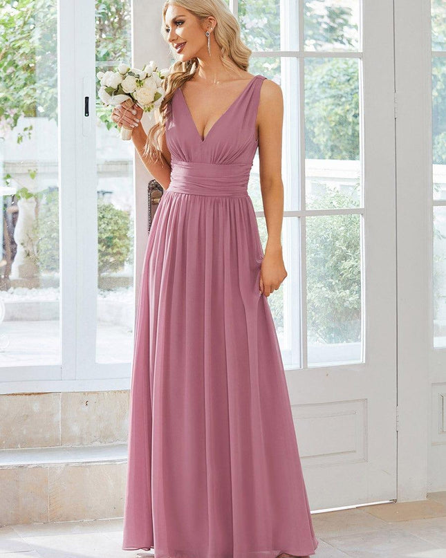 Hazel | V Neck Pleated Chiffon Wedding Guest Dress