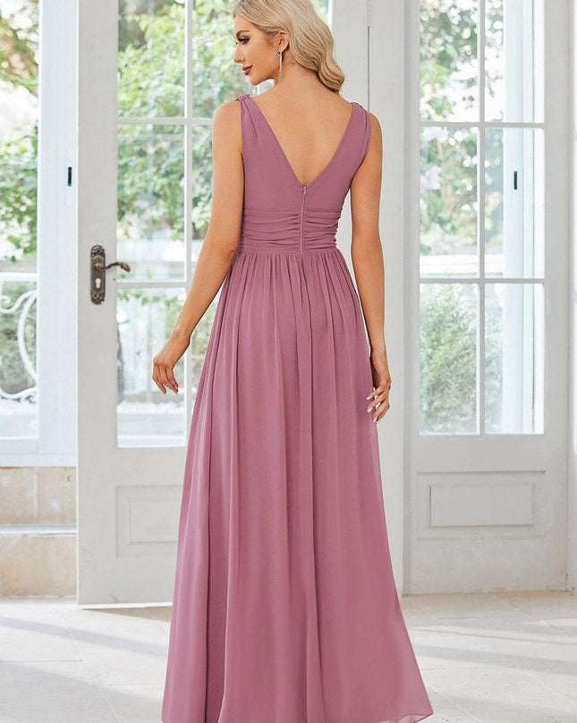 Hazel | V Neck Pleated Chiffon Wedding Guest Dress