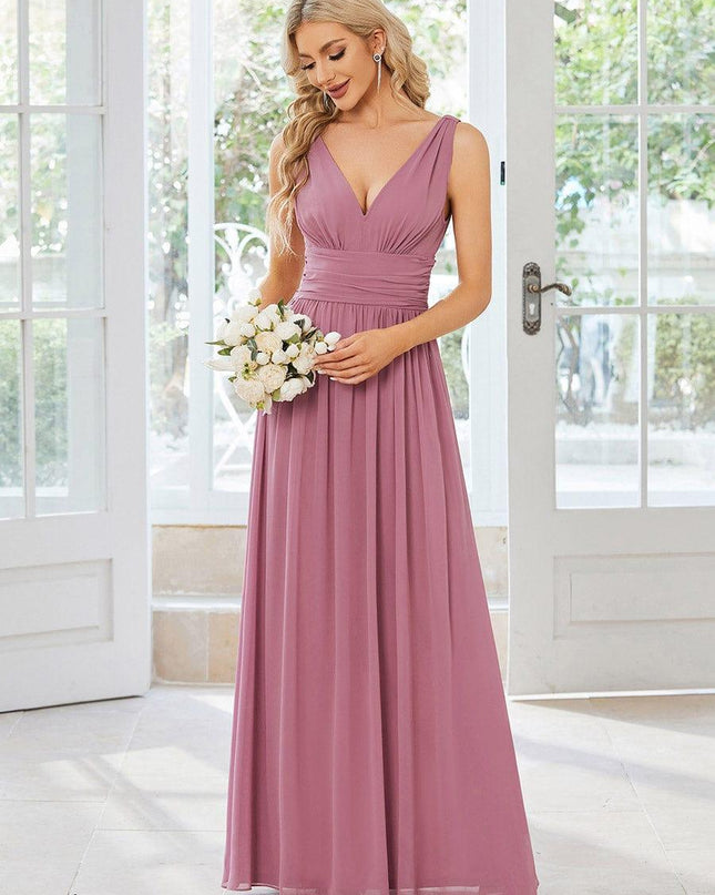 Hazel | V Neck Pleated Chiffon Wedding Guest Dress