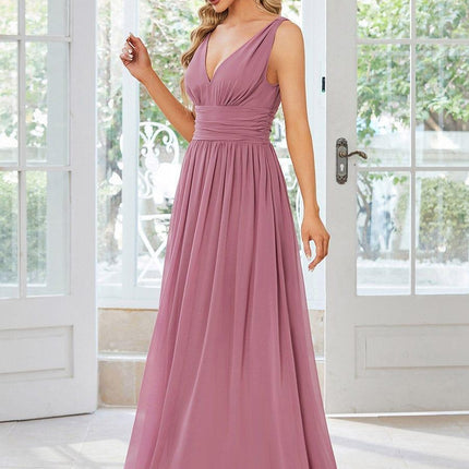 Hazel | V Neck Pleated Chiffon Wedding Guest Dress
