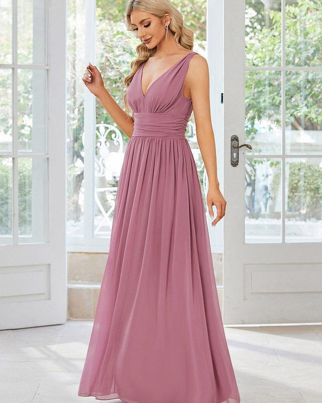 Hazel | V Neck Pleated Chiffon Wedding Guest Dress