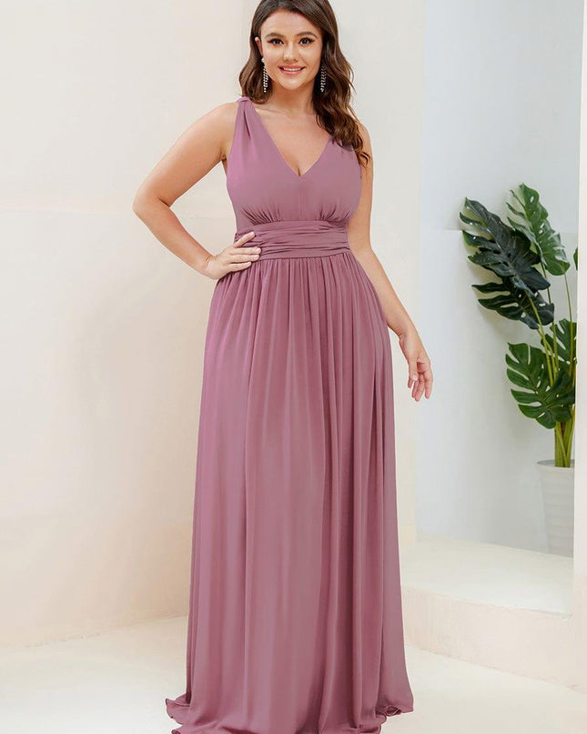 Hazel | V Neck Pleated Chiffon Wedding Guest Dress