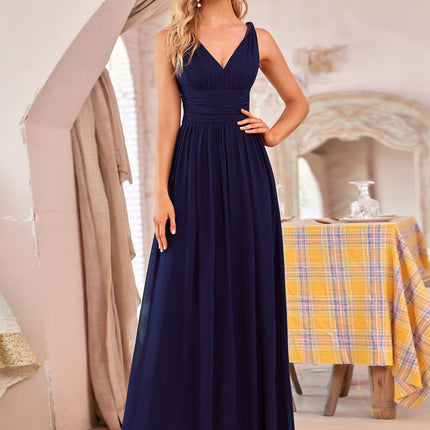 Hazel | V Neck Pleated Chiffon Wedding Guest Dress