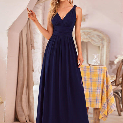 Hazel | V Neck Pleated Chiffon Wedding Guest Dress