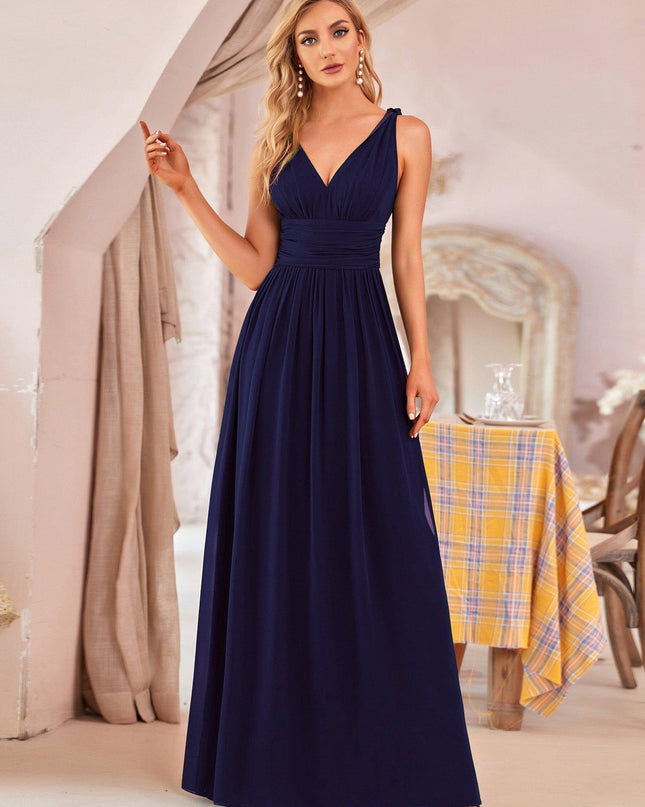 Hazel | V Neck Pleated Chiffon Wedding Guest Dress
