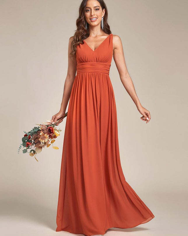 Hazel | V Neck Pleated Chiffon Wedding Guest Dress