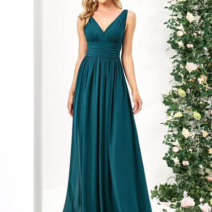 Hazel | V Neck Pleated Chiffon Wedding Guest Dress