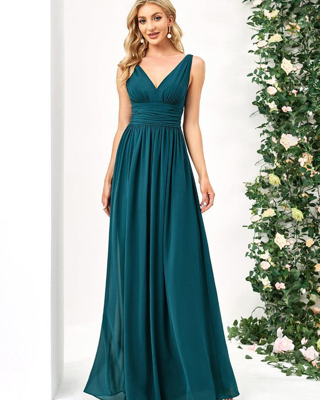 Hazel | V Neck Pleated Chiffon Wedding Guest Dress