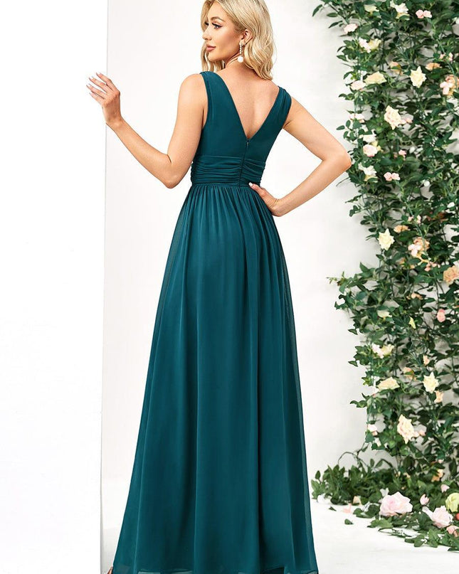 Hazel | V Neck Pleated Chiffon Wedding Guest Dress