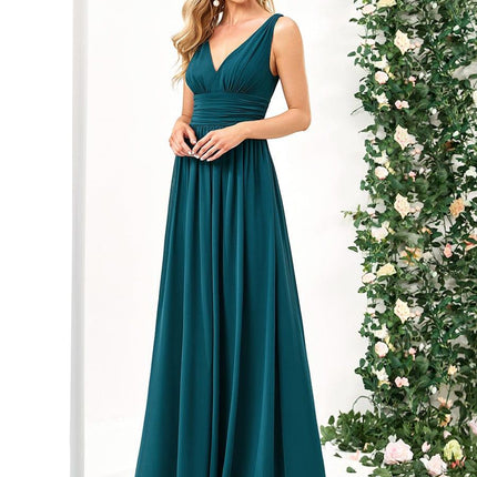 Hazel | V Neck Pleated Chiffon Wedding Guest Dress