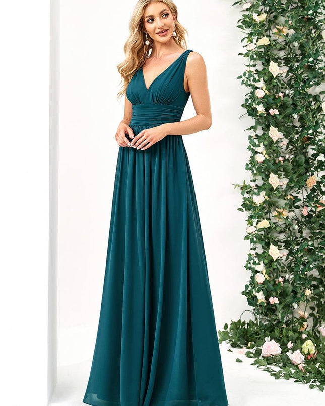 Hazel | V Neck Pleated Chiffon Wedding Guest Dress