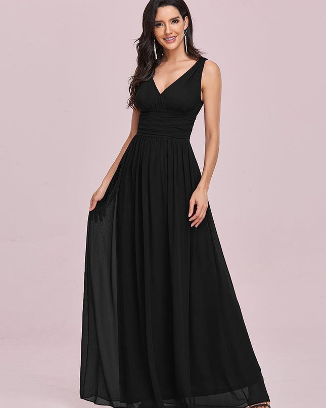 Hazel | V Neck Pleated Chiffon Wedding Guest Dress