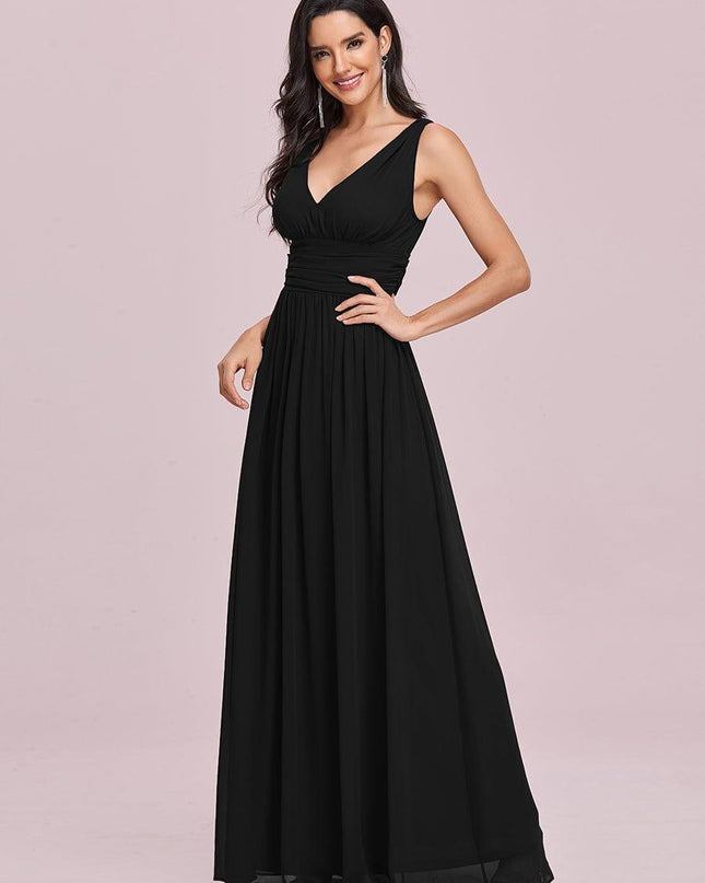 Hazel | V Neck Pleated Chiffon Wedding Guest Dress